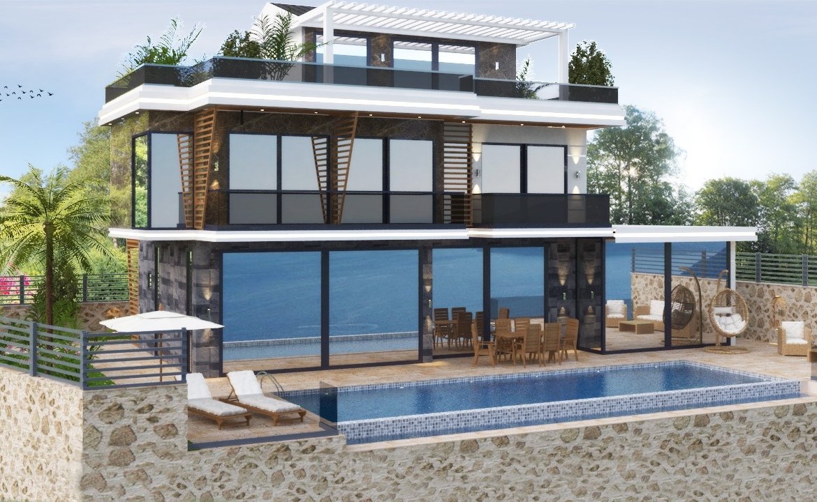 Properties in Kalkan offer a 4 bedroom Deniz Villa with pool .